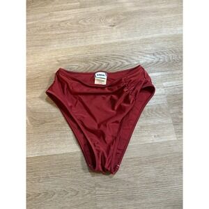BFYNE Remi Bottom Ruched Bikini Bottoms Burgundy Shimmer Size Medium